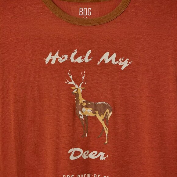 EUC BDG Brewing "Hold My Deer" Orange Ringer t-shirt - Picture 3 of 9
